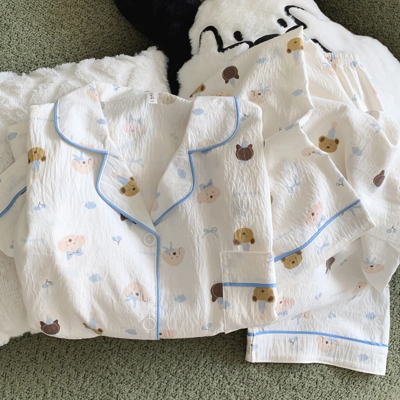 卡通韩版小狗儿童睡衣女款春秋季长袖长裤女童甜美薄款家居服套装