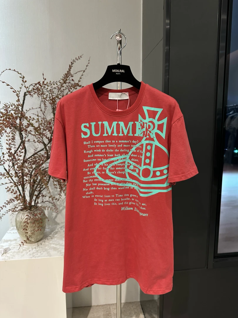 红色夏季纯棉时尚休闲百搭春夏印花圆领T恤324