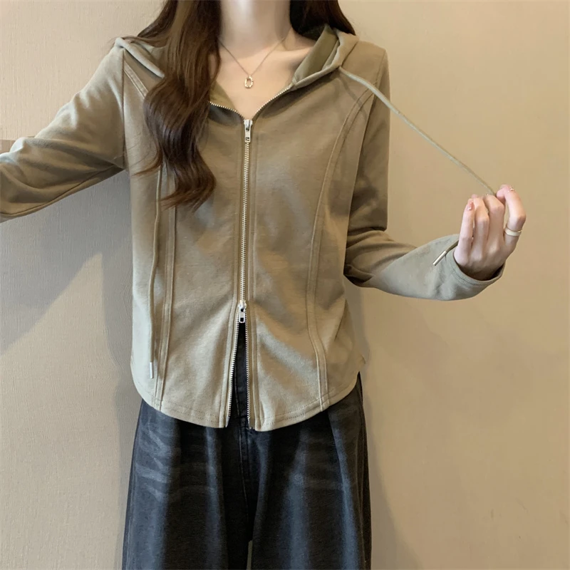 大码宽松连帽长袖卫衣女春秋胖mm遮肚显瘦休闲打底别致上衣13106