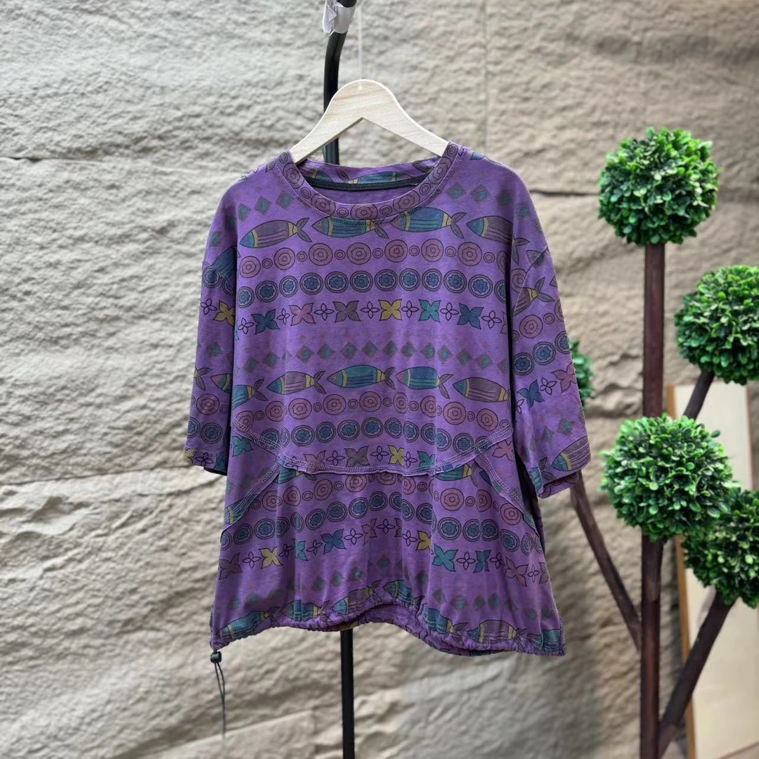 11555新款休闲减龄印花宽松短袖T恤