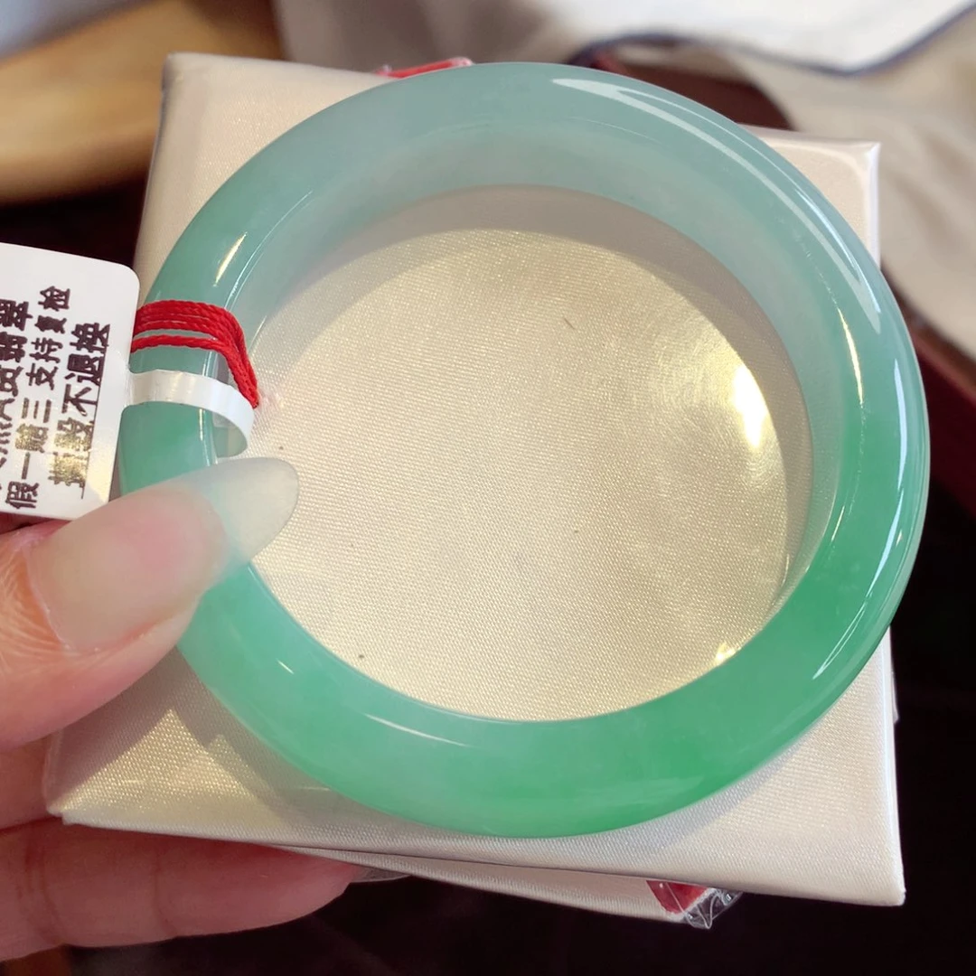 未镶嵌手镯翡翠56圈冰胶甜绿半山水（59号）