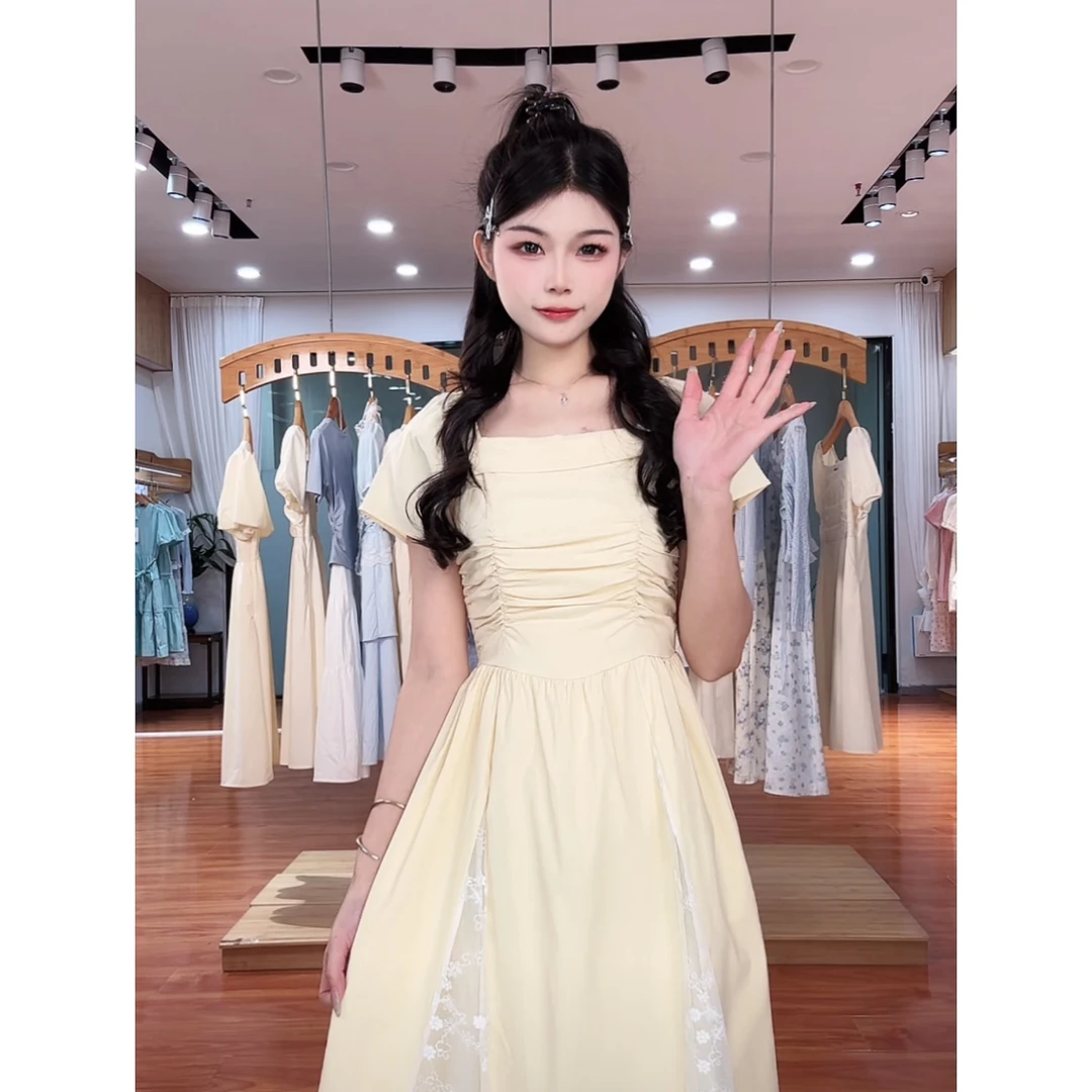 设计感拼接网纱连衣裙2025春秋新款赫本风洋气网红显瘦百搭减龄