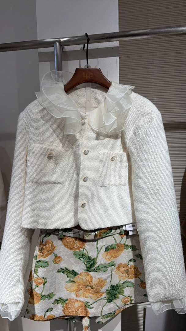 荷叶边拼接长袖荷叶常规款短外套针织韩版气质时尚短款开衫