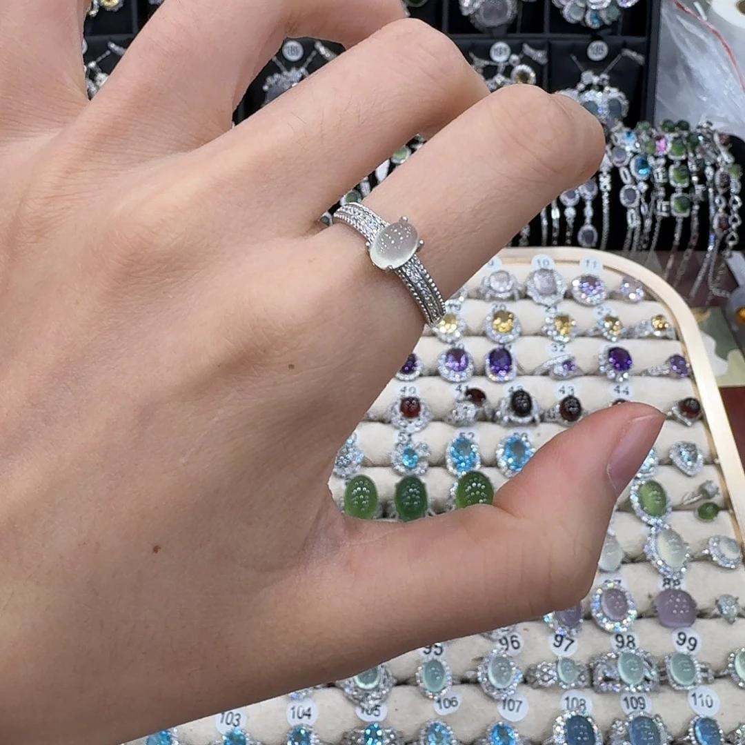 银S925镶嵌蛇纹石玉戒指戒指