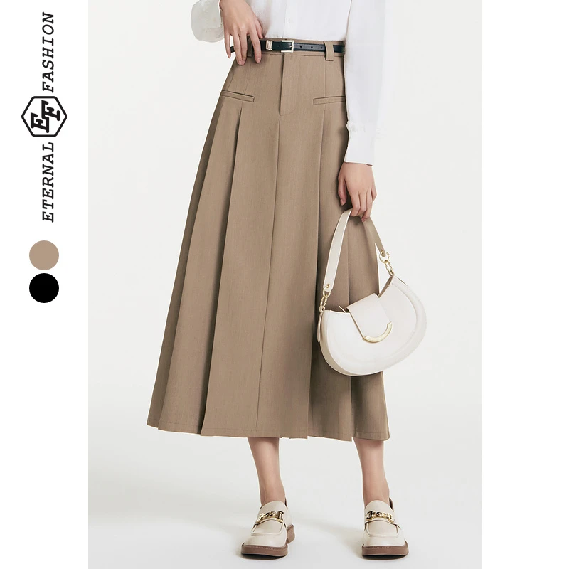 EF2025春季新款高级感西装半身裙附送腰带高腰百褶裙E2241B0002