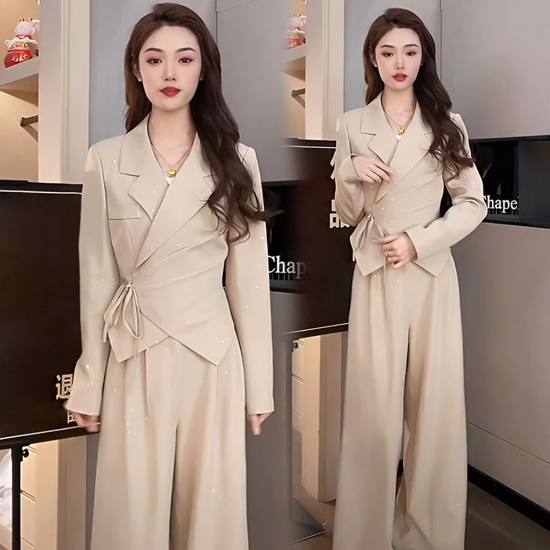 高级感短款西装外套休闲阔腿裤职业套装女2025新款春秋搭配一整套