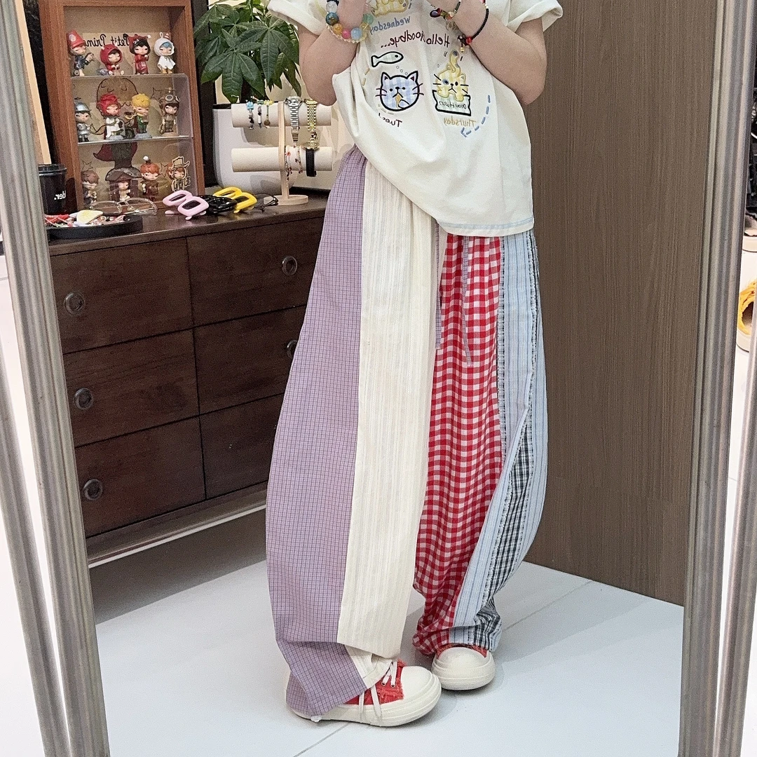 Apr.【彩格裤】小众立体剪裁休闲百搭夏季宽松松紧洋气裤子25ST413