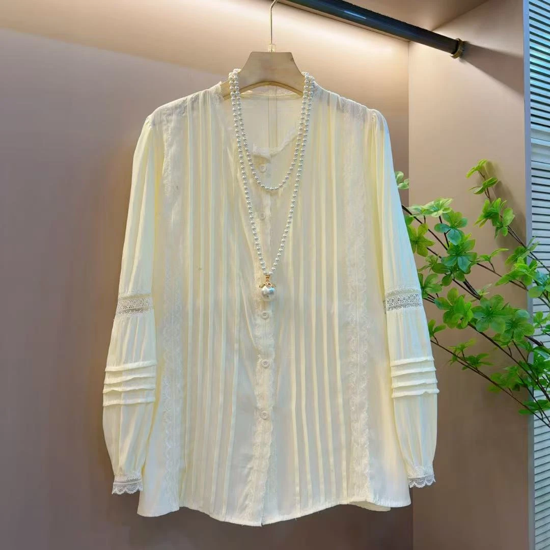 时尚韩版宽松百搭压褶设计显瘦泡泡袖减龄上衣（长65左右）