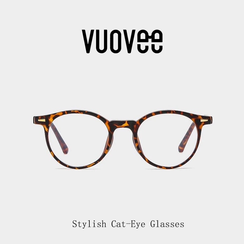 vuovee-超轻复古时尚放蓝光平光眼镜 椭圆框可配近视镜素颜镜框女