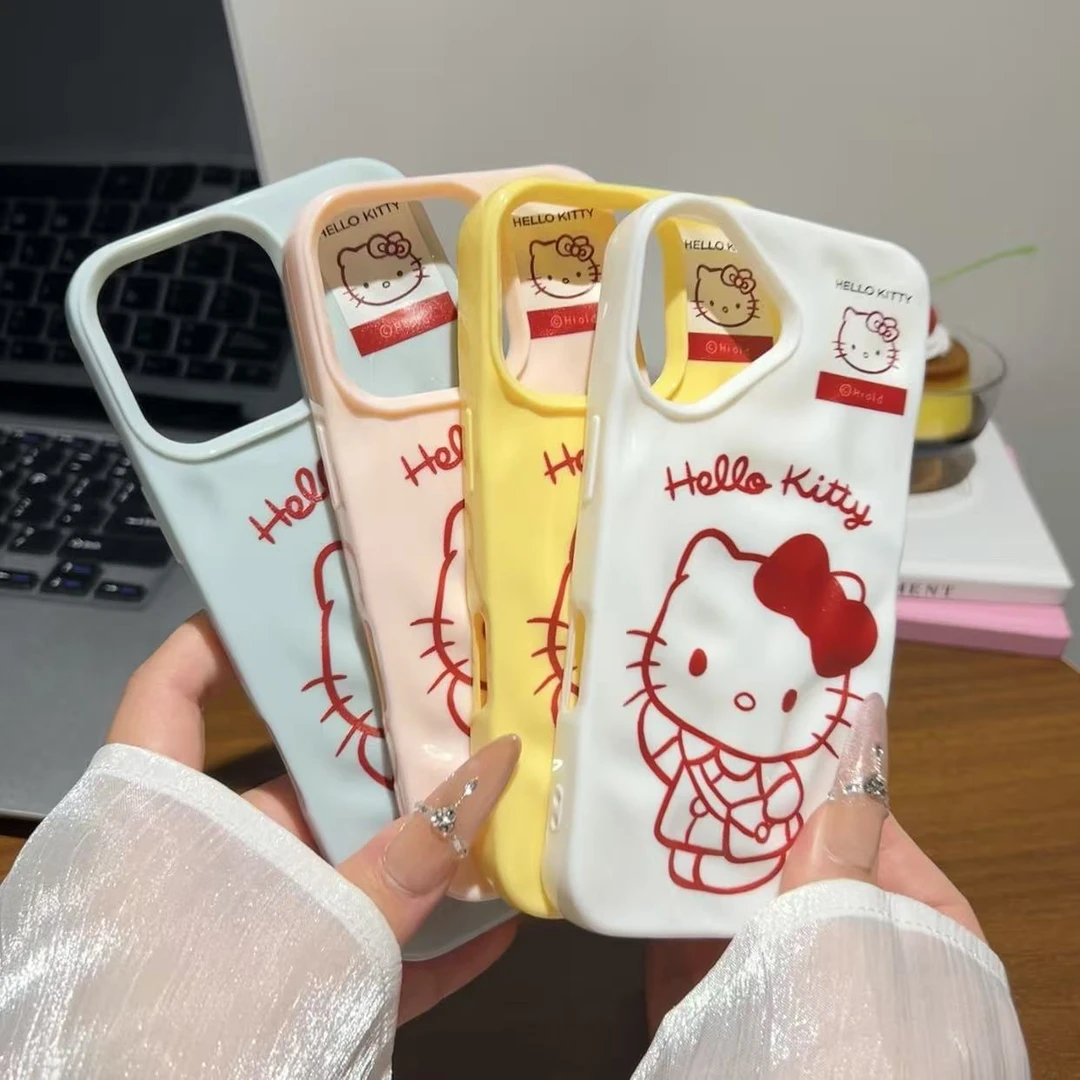 红线条kitty适用苹果15promax/16p/14/13手机壳可爱卡通防摔11