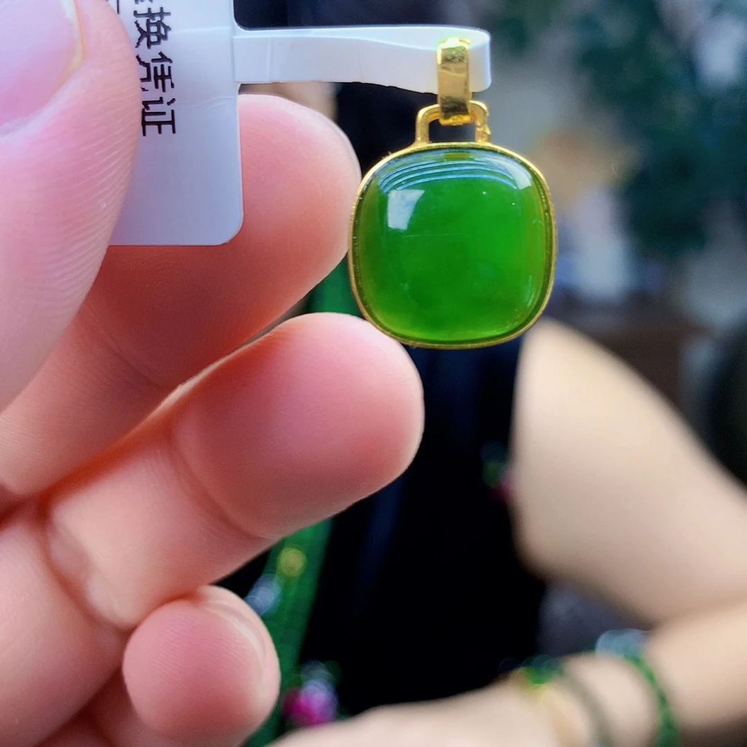 吊坠(不含链)银S925镶嵌和田玉（碧玉）吊坠