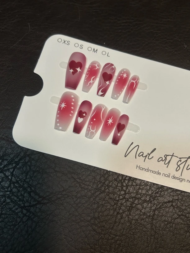 砖红爱心复古欧美街头风夏日穿戴式美甲10片中梯