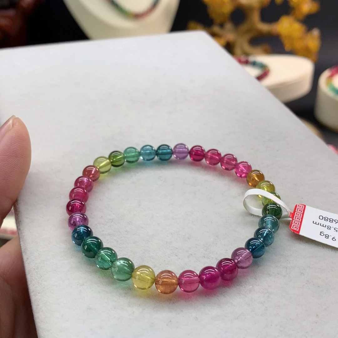 【闪购商品】未镶嵌手链碧玺彩虹色标单圈5.8
