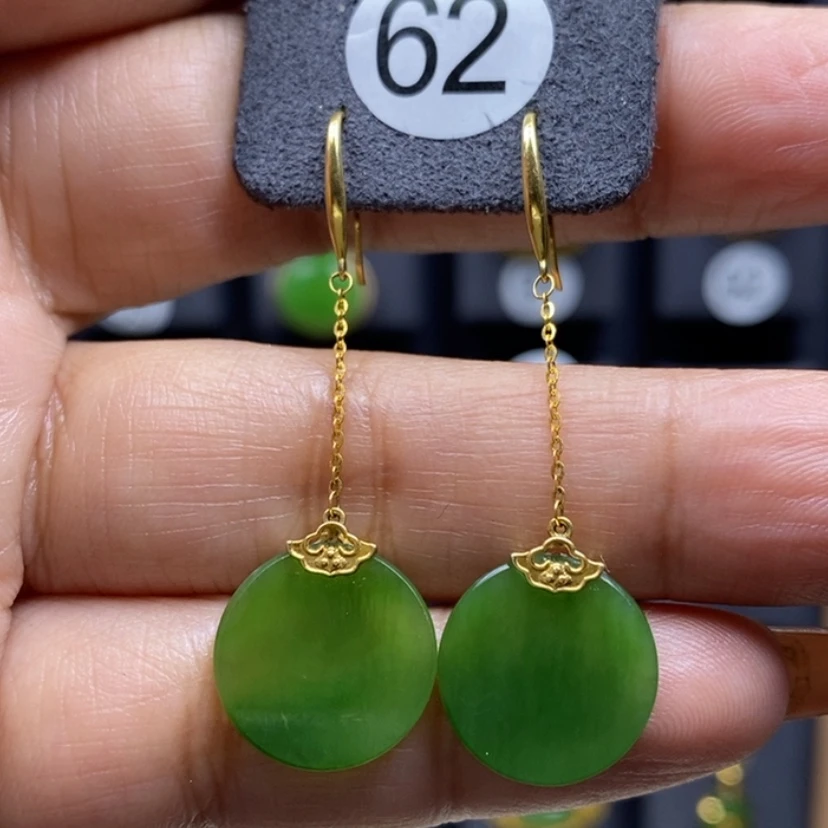 【闪购商品】和田玉耳饰18K金镶嵌14mm圆牌厚金耳饰