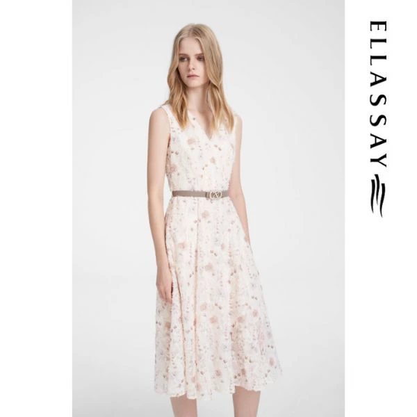 ELLASSAY歌力思新款南法夏日V领无袖连衣裙EWE352Y03100
