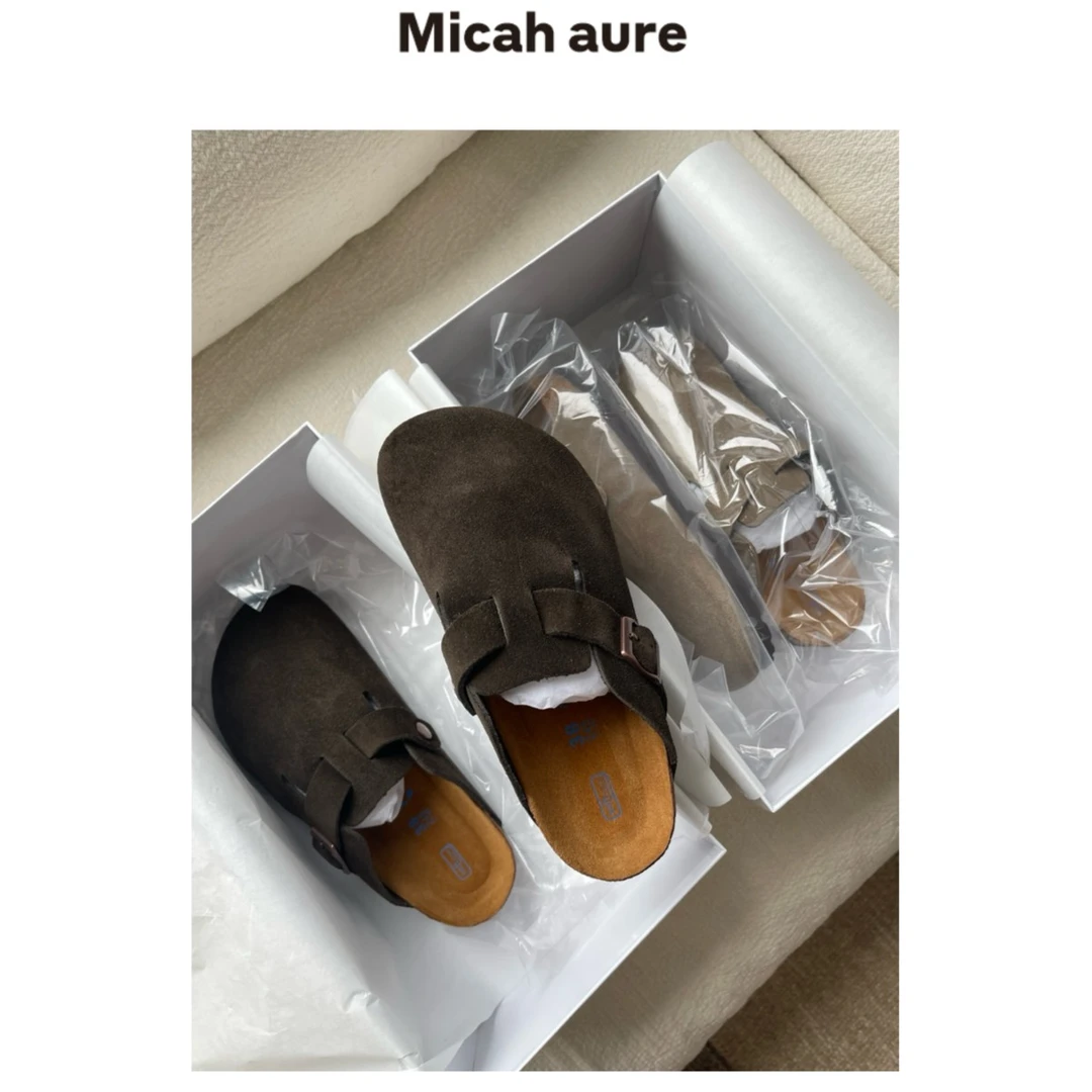 Micah  aure～ 「厚切牛排」全头层牛皮勃肯半拖