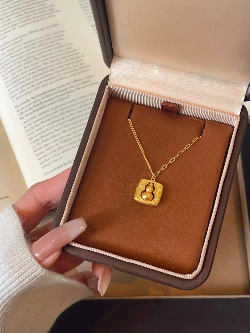 5G黄金足金999 新品足金方块转动葫芦项链 寓意福运连连，好运到