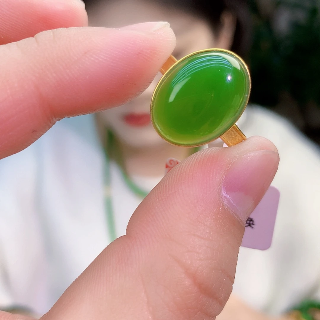 吊坠(不含链)银S925镶嵌和田玉（碧玉）戒指