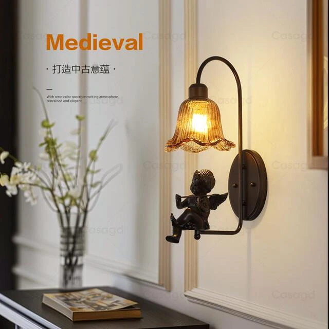 法式中古风床头壁灯创意美式复古客厅卧室艺术小天使楼梯灯casagd