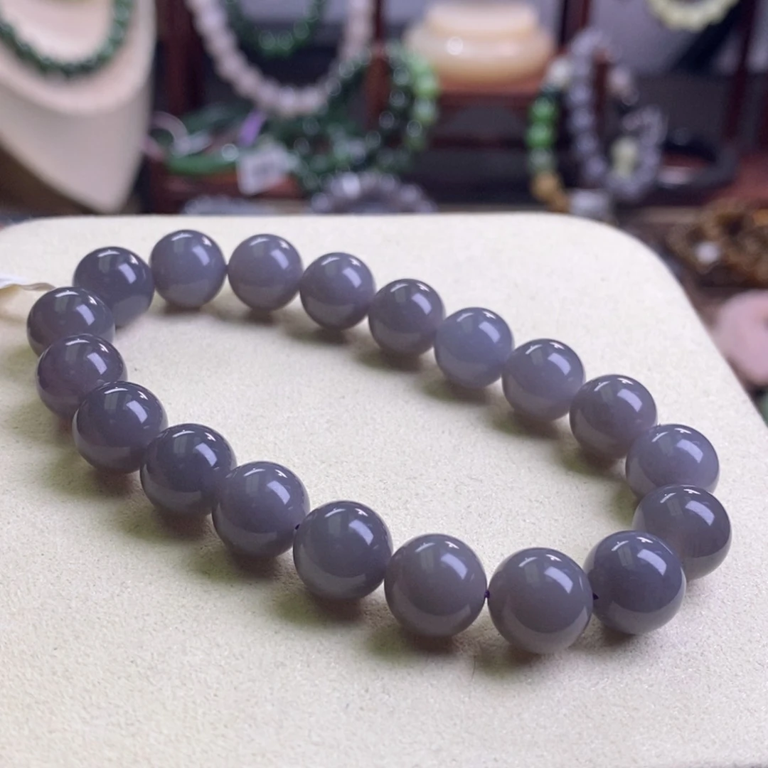 和田玉烟紫老矿料高冰浓紫圆珠手串10未镶嵌
