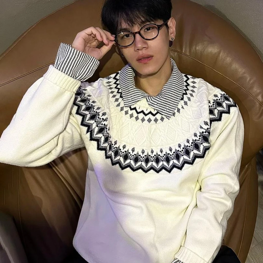 费尔岛绞花针织衫男款复古老钱风毛衣高级感慵懒圆领套头打底衫女