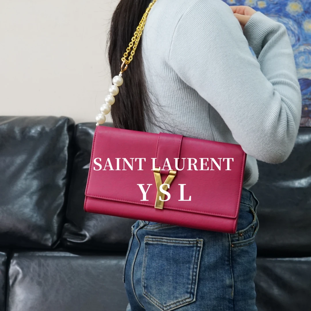 95新 YSL/圣罗兰 粉色Y扣单肩斜跨链条包/CX12526048/6048