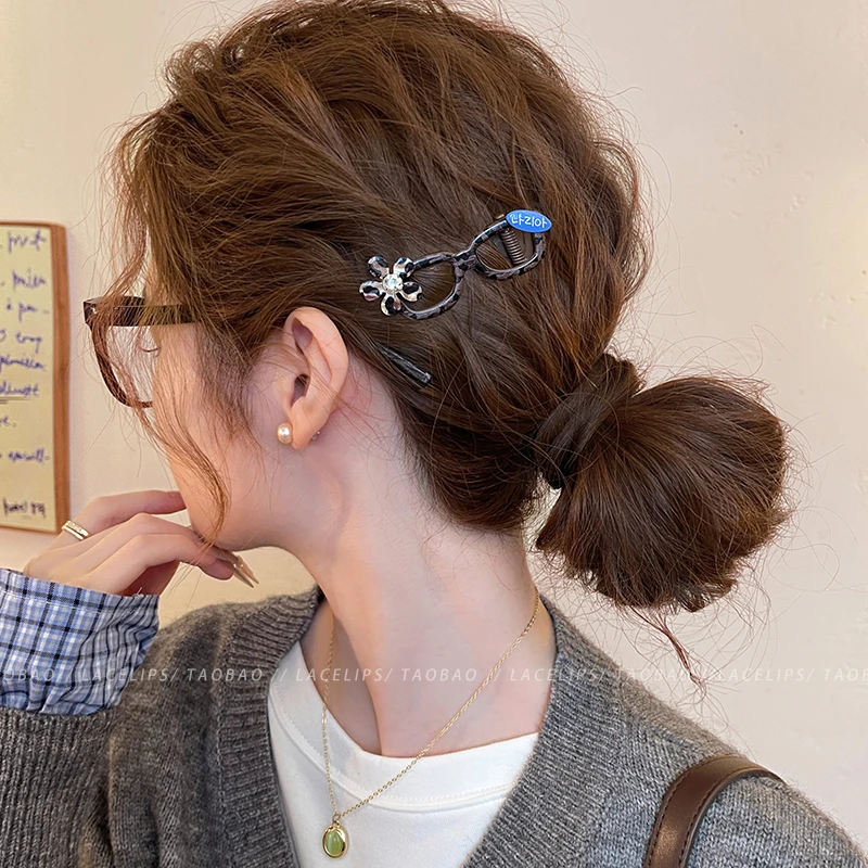 豹纹花朵眼镜发夹女边夹前额刘海夹2025新款高端碎发卡鸭嘴夹发饰