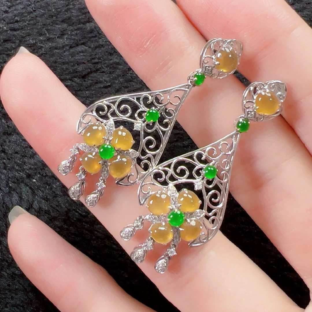 翡翠18K金镶嵌耳饰签收后24小时鉴赏期