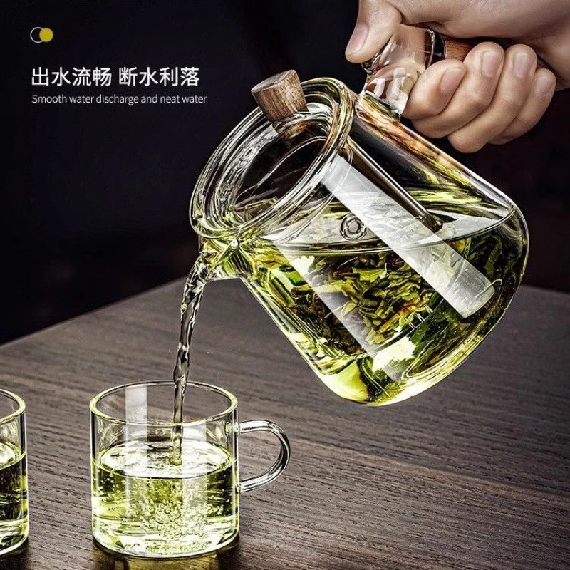 木把玻璃泡茶壶耐高温茶水分离单壶泡茶沏茶电陶炉煮茶器家用套装