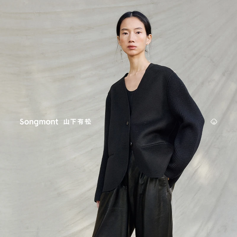 Songmont山下有松无领宽松羊毛针织双面呢西装外套2025新设计师款