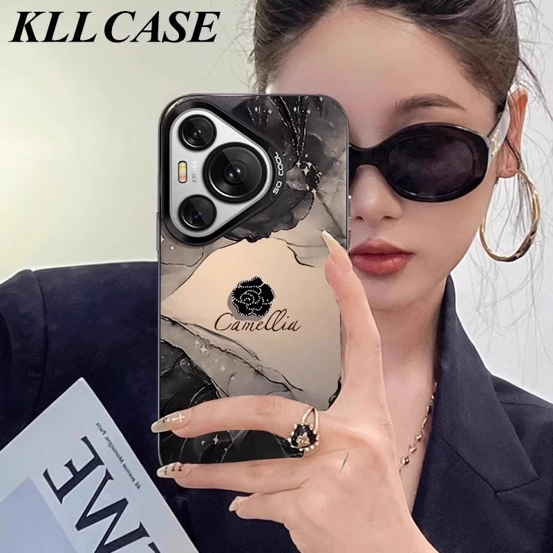 水墨立体山茶花适用华为pura80pro手机壳80新款70小香风晕染彩绘