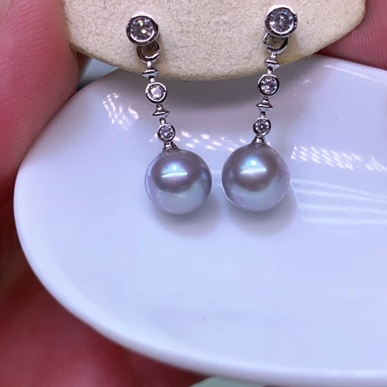 银S925镶嵌淡水珍珠耳饰