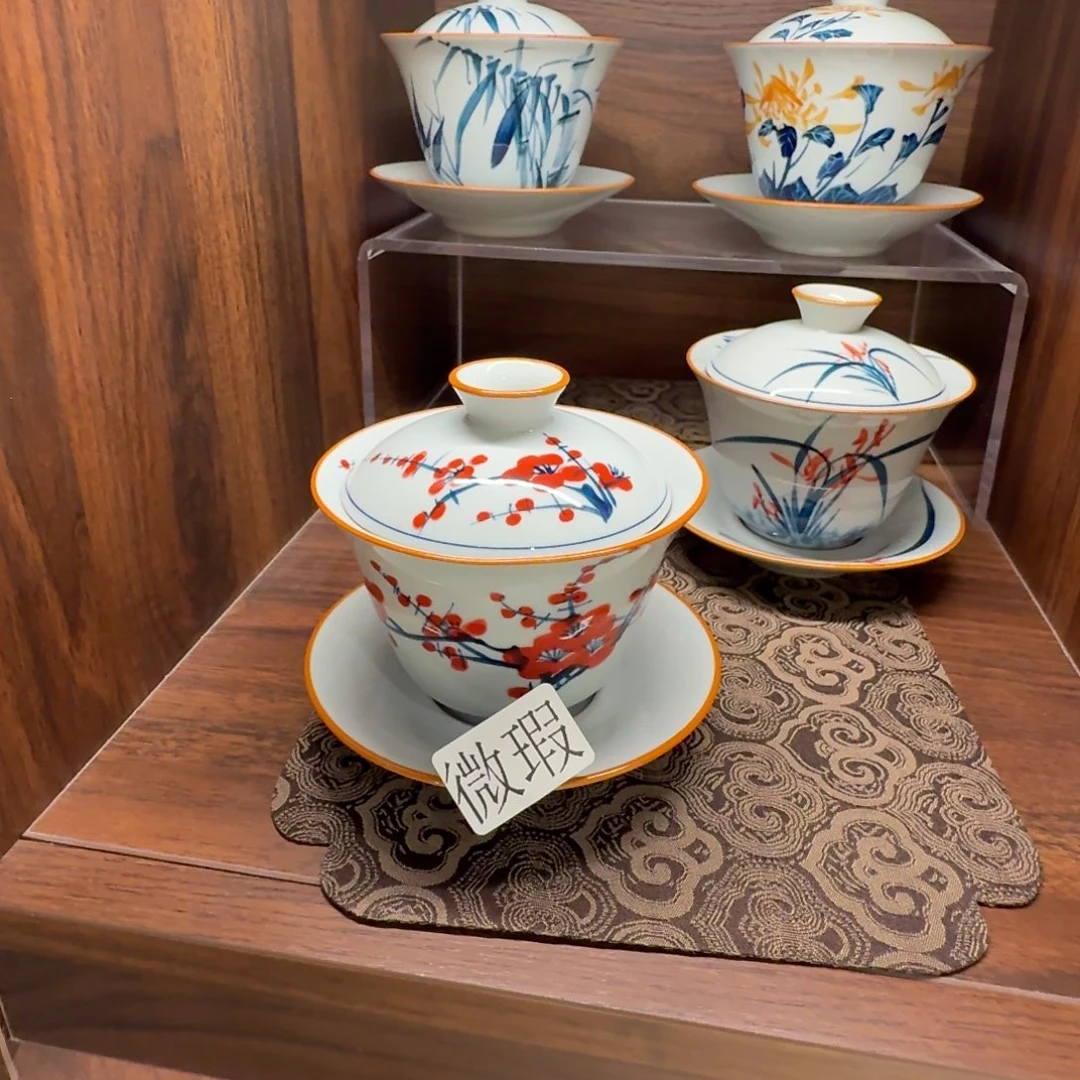 釉下手绘茶具微瑕