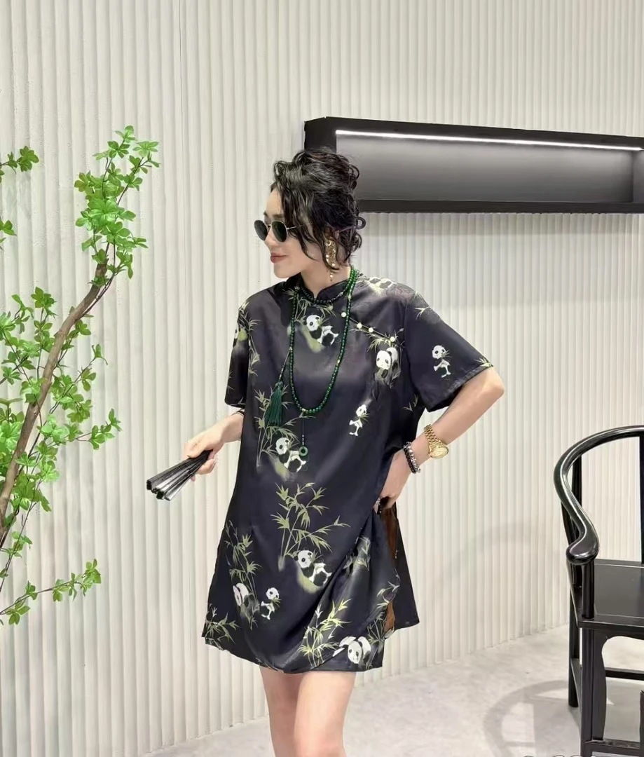 欧洲站.新中式中国风盘扣洋气显瘦连衣裙短裤两件套