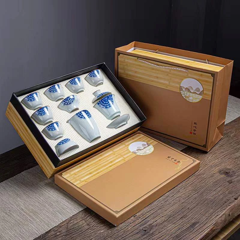 A 25(礼盒装)中式官窑牡丹花功夫茶具套装盖碗茶杯礼盒装