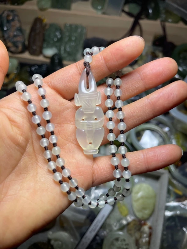 天然玉石高冰仿古雕刻太阳神光明积极向上平安