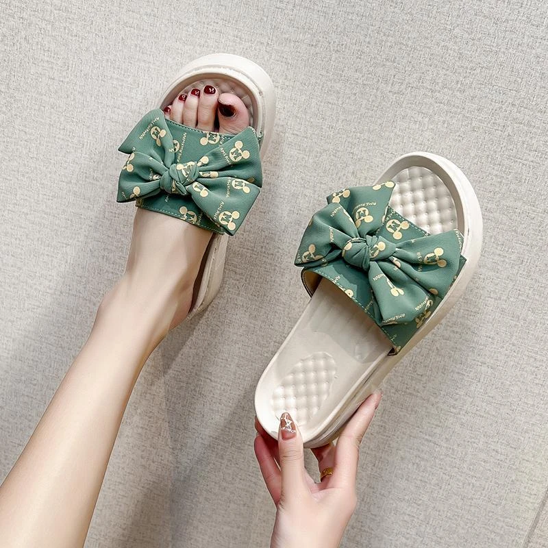 104凉拖鞋外穿夏季厚底仙女风时尚新款2024外出夏天蝴蝶结一字拖