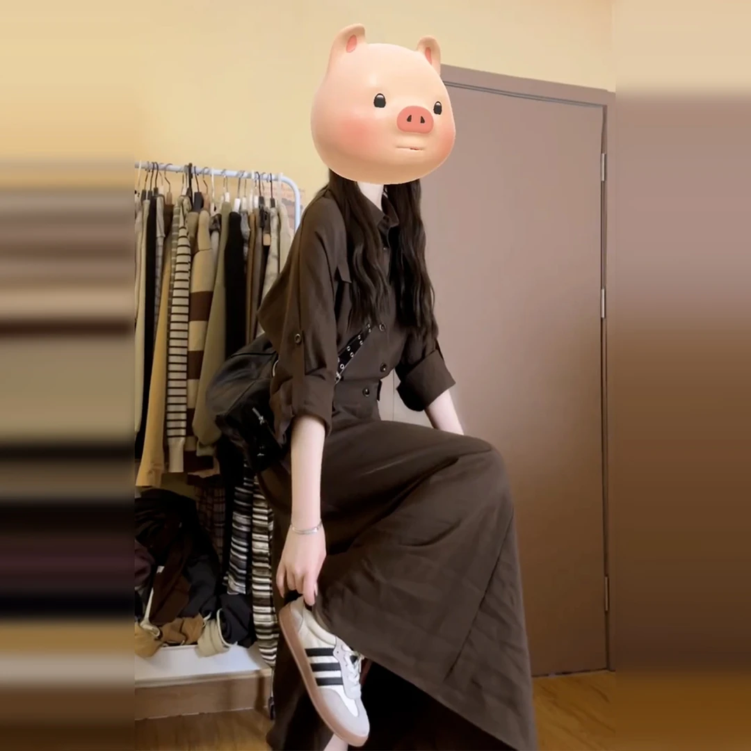 法式复古美拉德衬衫连衣裙女秋冬2025新款韩系高级感收腰polo长裙