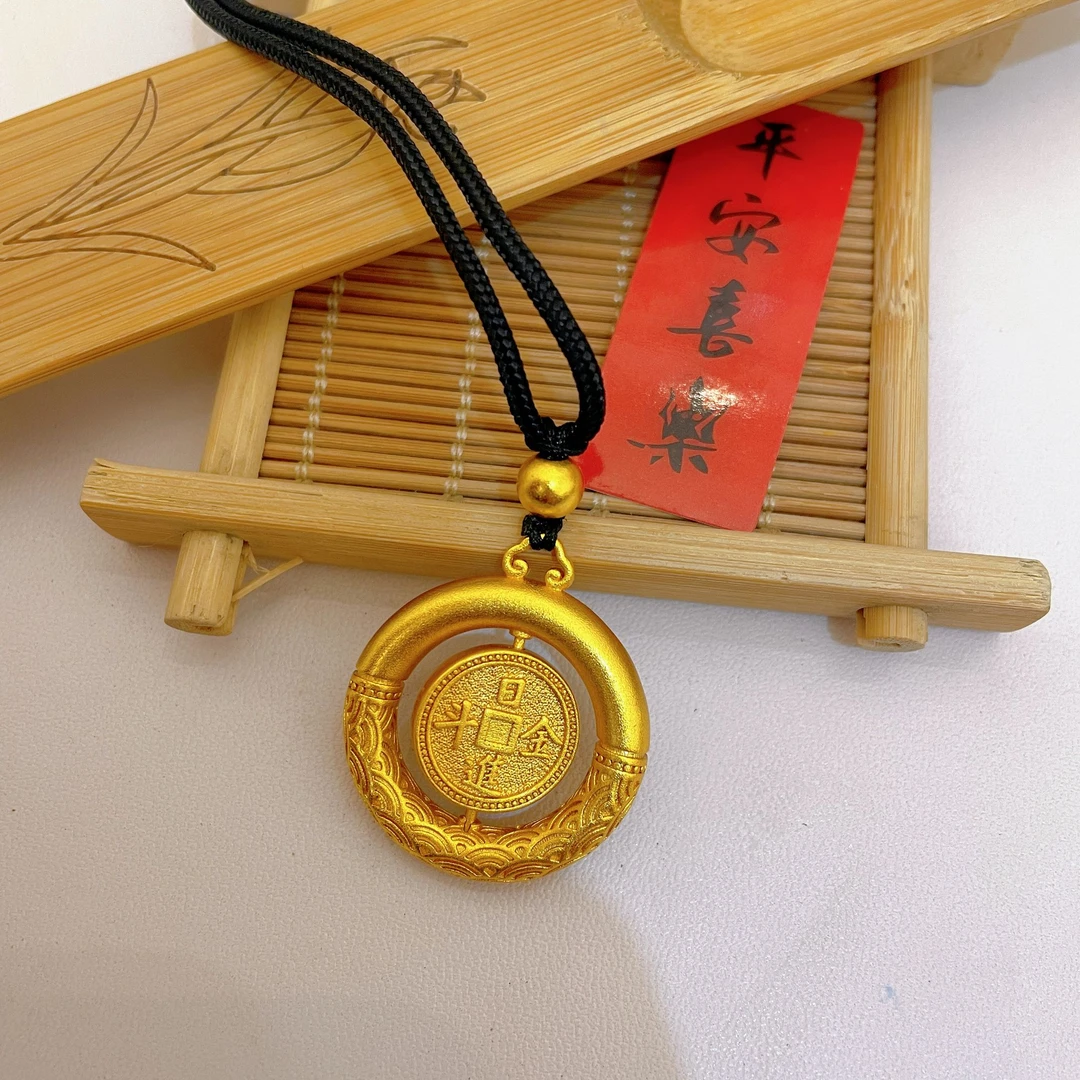 合金吊坠 日进斗金招财进宝可旋转平安扣吊坠时尚双面精美