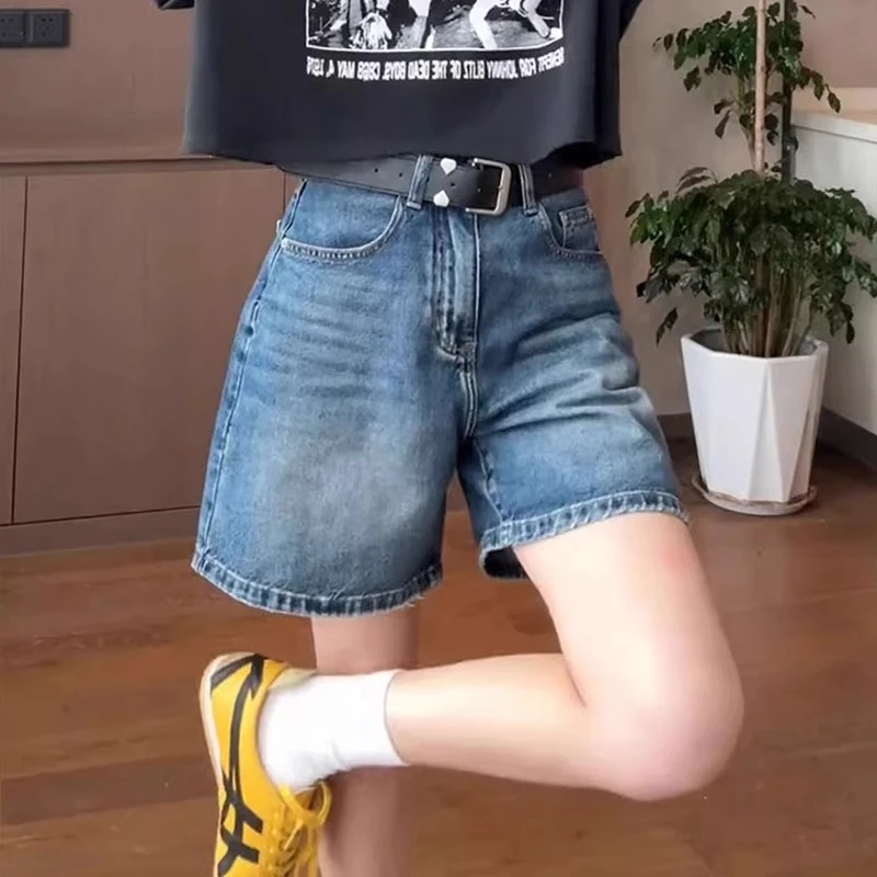 雪千羽复古五分牛仔短裤女2025夏季薄小个子高腰显瘦a字阔腿热裤