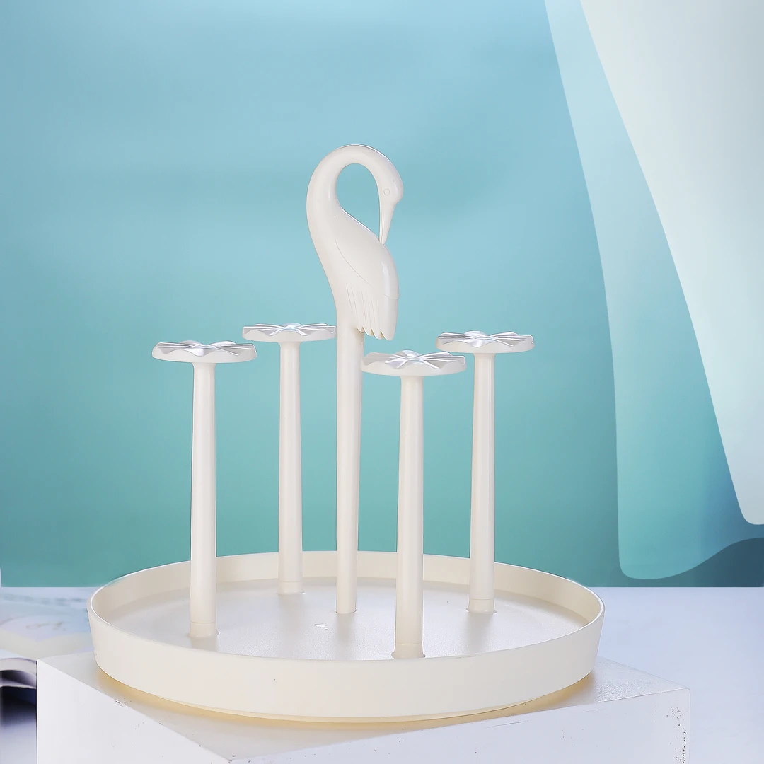 明尚德云鹤旋转水杯置物架PP材质可放四杯家用创意简约立式欧式
