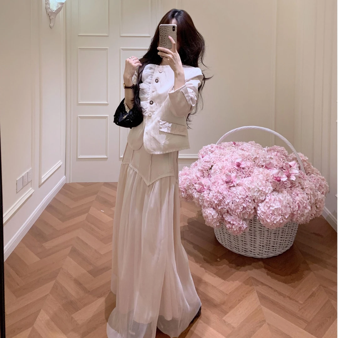 显瘦时尚套装千金风开衫上衣秋季搭配一整套女2025新款半身长裙子