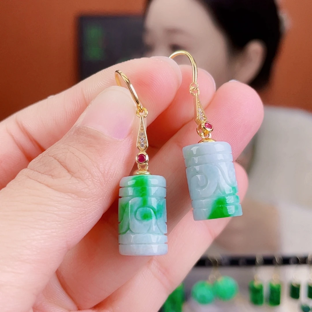 翡翠银S925镶嵌耳饰