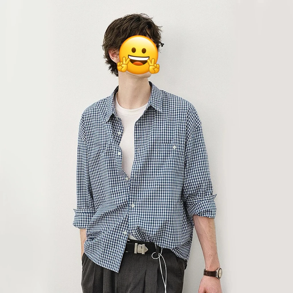 格子衬衫条纹百搭格子宽松简约长袖衬衫长袖外套秋季男美式春秋