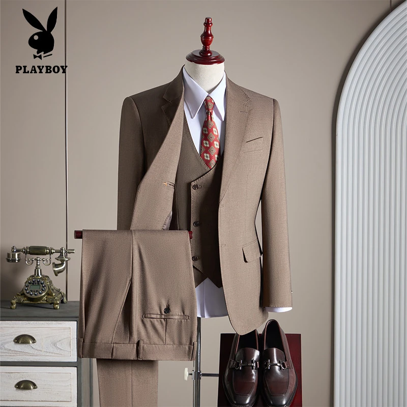 PLAYBOY/花花公子英伦西装套装双排扣莱赛尔西服商务高奢婚礼正装