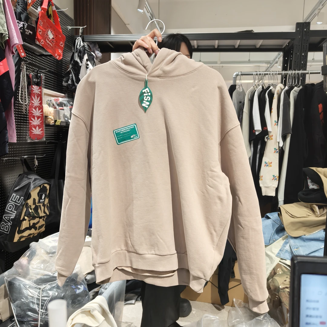 FISN 8.0连帽卫衣 灰杏色 背后花朵印花 超重磅 FISN056