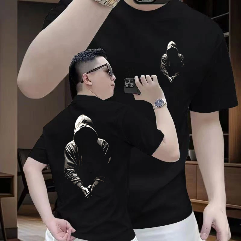 2025夏季新款简约休闲个性印花短袖t恤男韩版圆领半袖百搭打底衫