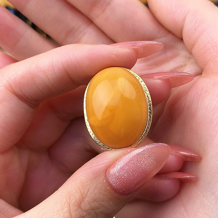 蜜蜡戒指银S925镶嵌戒指