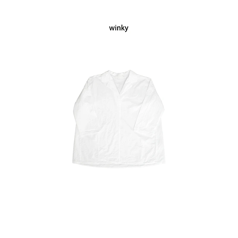 小褶皱压褶v领中袖白衬衫1080255