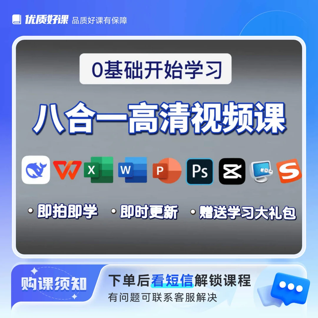 Excel办公软件/电脑基础/P图/视频剪辑/八合一视频课